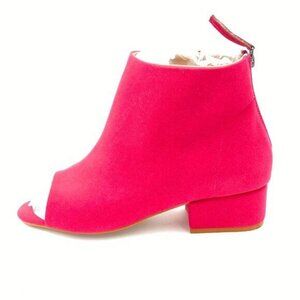 Women Peep Toe Ankle Boots Chunky Block Low Heel Booties Back Zipper